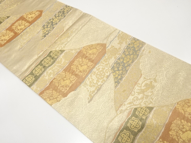 JAPANESE KIMONO / ANTIQUE FUKURO OBI / SILK / WOVEN TRADITIONAL PATTERN